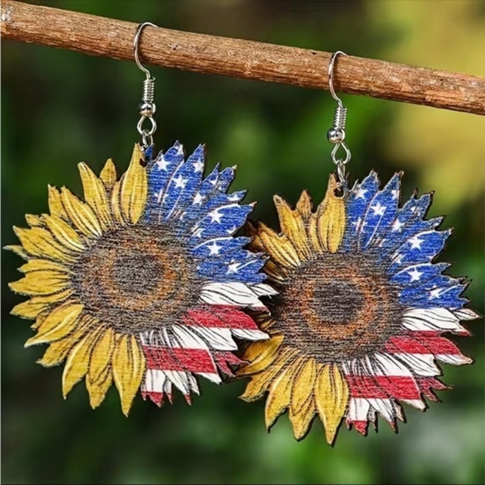 Patriotic Sunflower Earrings BRAND NEW